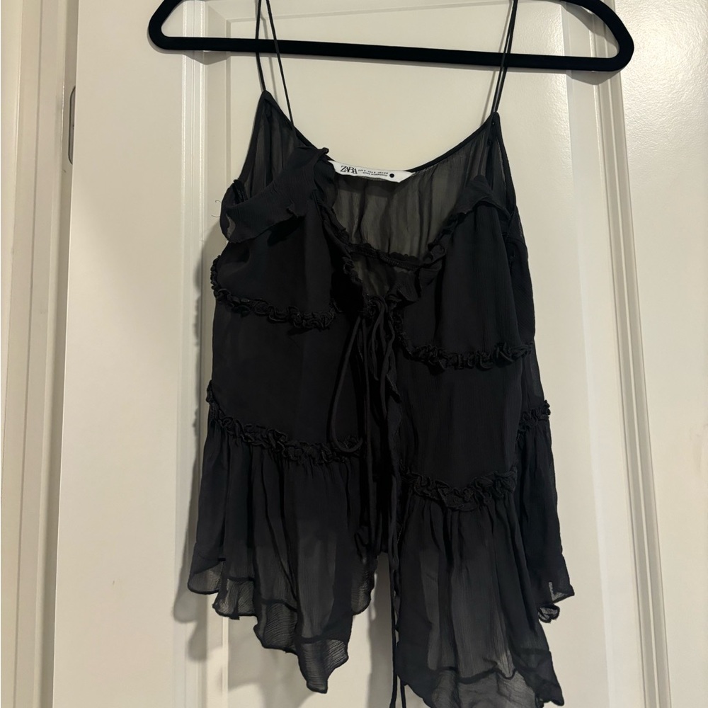 Zara Black Sheer Camisole with Ruffles